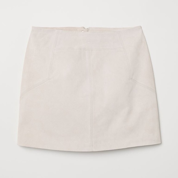 HM Premium Suede Leather Skirt - Cream - Sz 6 - Picture 1 of 8